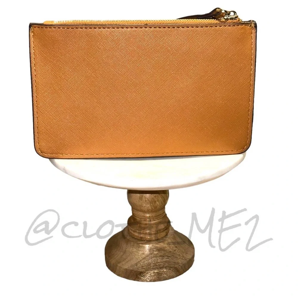 KATE SPADE - Leather Wristlet Pouchette, brown/light fawn color